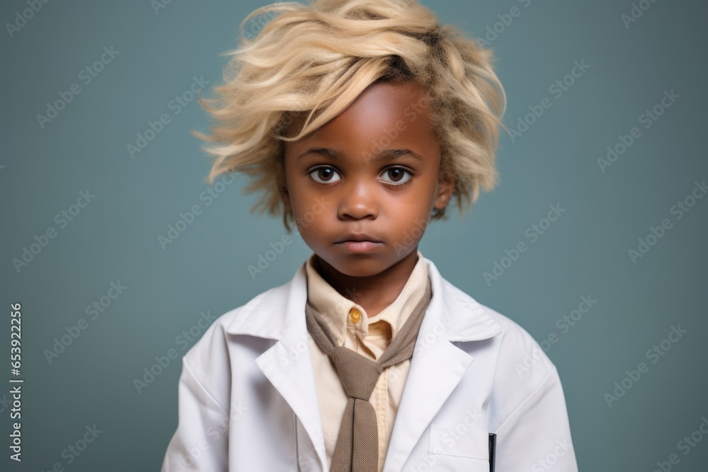 Aufkleber A young boy dressed in a lab coat and tie. This image can be used to depict a child interested in science or as a representation of a future scientist.