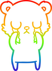 rainbow gradient line drawing of a crying cartoon bear