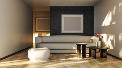 Large luxury modern bright interiors Living room mockup illustration 3D rendering computer digitally generated image