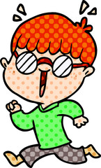 cartoon running boy wearing spectacles