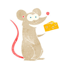 freehand retro cartoon mouse with cheese
