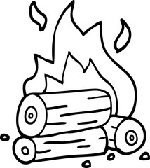 line drawing cartoon burning logs