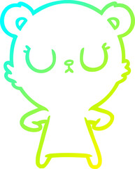cold gradient line drawing of a peaceful cartoon bear cub