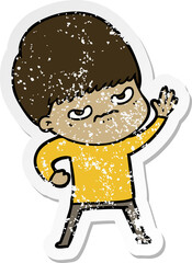 distressed sticker of a angry cartoon boy