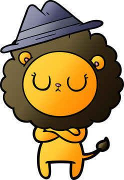 cartoon lion wearing aht