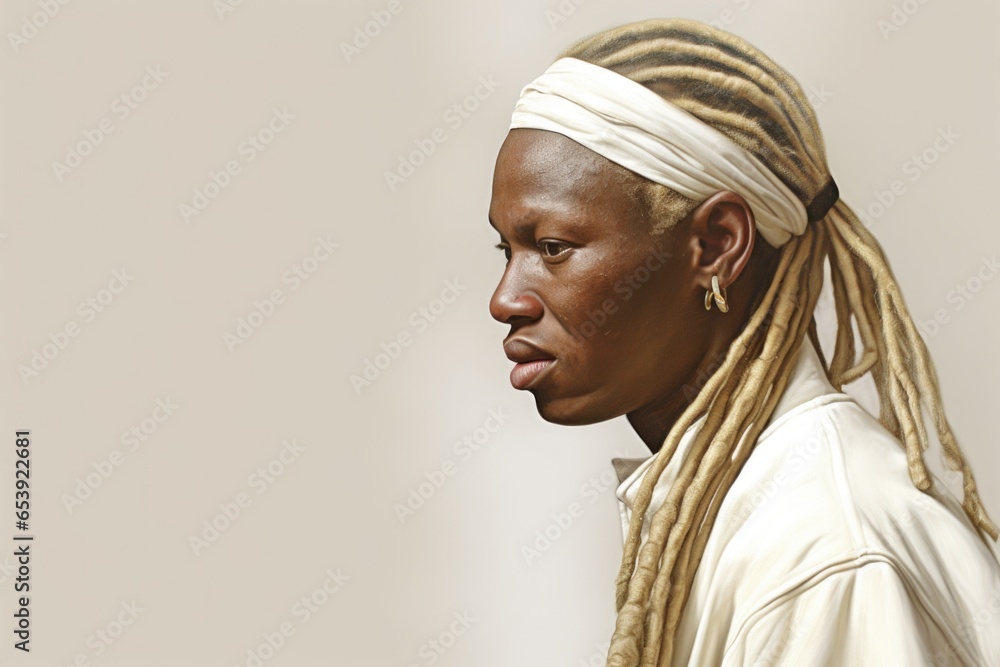 Poster A picture of a man with dreadlocks wearing a white shirt. This versatile image can be used in various contexts.