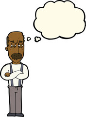 cartoon annoyed old man with thought bubble