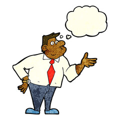 cartoon businessman asking question with thought bubble