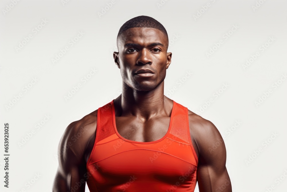 Aufkleber A man in a red tank top striking a pose for a picture. Versatile image suitable for various uses.