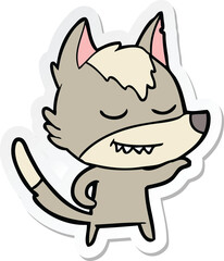sticker of a friendly cartoon wolf