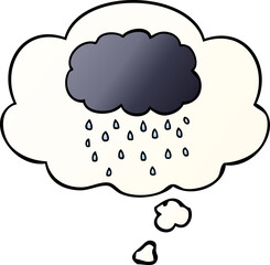 cartoon cloud raining with thought bubble in smooth gradient style