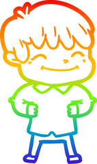 rainbow gradient line drawing of a cartoon happy boy