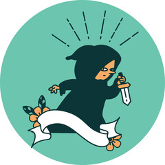 icon of a tattoo style assassin with knife