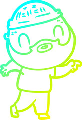 cold gradient line drawing of a cartoon bearded man