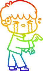 rainbow gradient line drawing of a crying boy cartoon