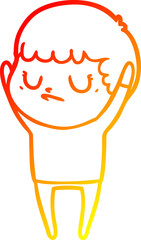 Fototapeta premium warm gradient line drawing of a cartoon grumpy boy