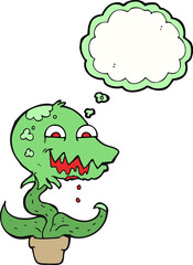 freehand drawn thought bubble cartoon monster plant