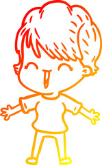 warm gradient line drawing of a cartoon laughing woman