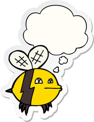 cartoon bee with thought bubble as a printed sticker