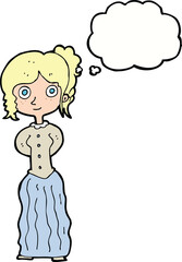 cartoon happy woman with thought bubble