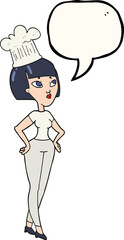 freehand drawn speech bubble cartoon female chef