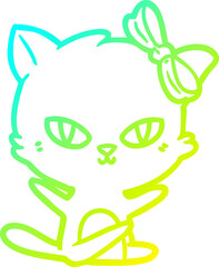cold gradient line drawing of a cute cartoon cat