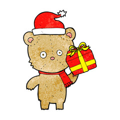 cartoon christmas teddy bear with present
