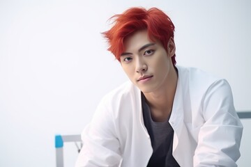 A picture of a man with red hair sitting on a chair. This image can be used to represent relaxation, contemplation, or solitude. It can also be used in a variety of contexts such as lifestyle blogs, f