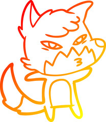 warm gradient line drawing of a clever cartoon fox