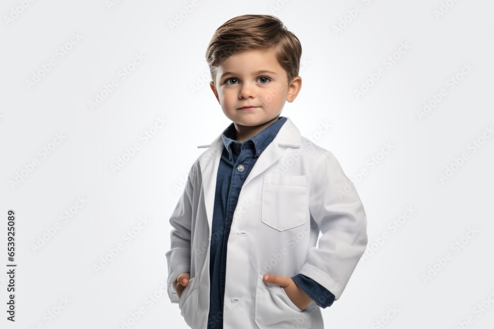 Aufkleber a little boy wearing a lab coat poses for a picture. this versatile image can be used to represent e