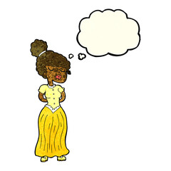 cartoon pretty victorian woman with thought bubble