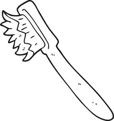 freehand drawn black and white cartoon toothbrush