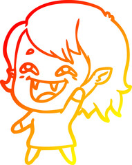 warm gradient line drawing of a cartoon laughing vampire girl