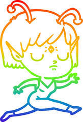 rainbow gradient line drawing of a cartoon alien girl