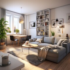 Fototapeta na wymiar modern living room Small Apartment Living Room Interior, Cozy Living Space