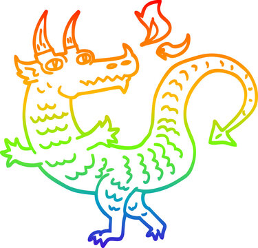 recommend clip art: rainbow gradient line drawing of a cartoon dragon