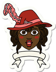 sticker of a human bard character with banner