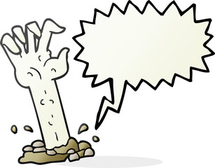 freehand drawn speech bubble cartoon zombie hand rising from ground