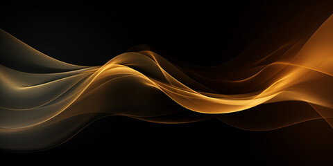 A golden wave of gas on the black background. 