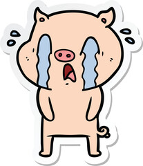 sticker of a crying pig cartoon