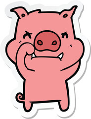 sticker of a angry cartoon pig