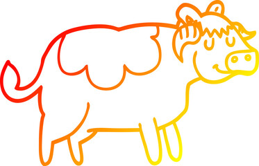 warm gradient line drawing of a cartoon cow