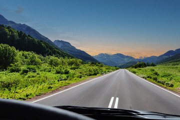 A road in a mountainous area. Beautiful mountain landscape