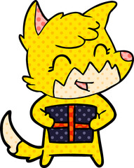 fox cartoon character with present