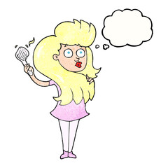 freehand drawn thought bubble textured cartoon woman brushing hair