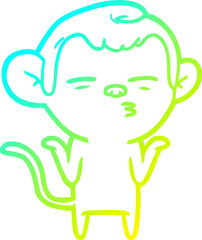 cold gradient line drawing of a cartoon suspicious monkey