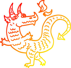 warm gradient line drawing of a cartoon dragon