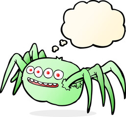 cartoon spooky spider with thought bubble