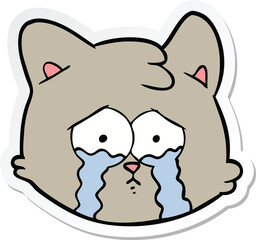 sticker of a crying cartoon cat face