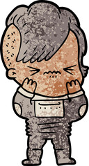 cartoon annoyed hipster girl wearing space suit